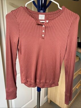 abercrombie kids Ribbed Henley Long Sleeve Top — Rosewood Pink